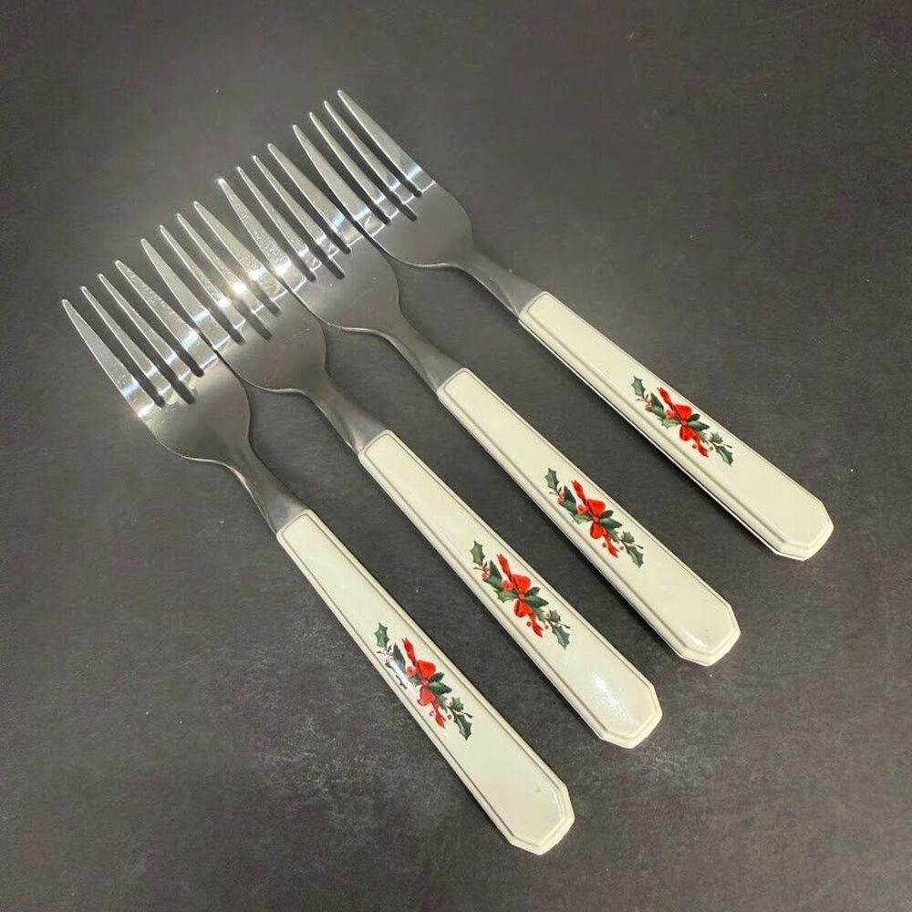 Set of 4 Vintage Pfaltzgraff Christmas Heritage 6 5/8" Salad Forks
